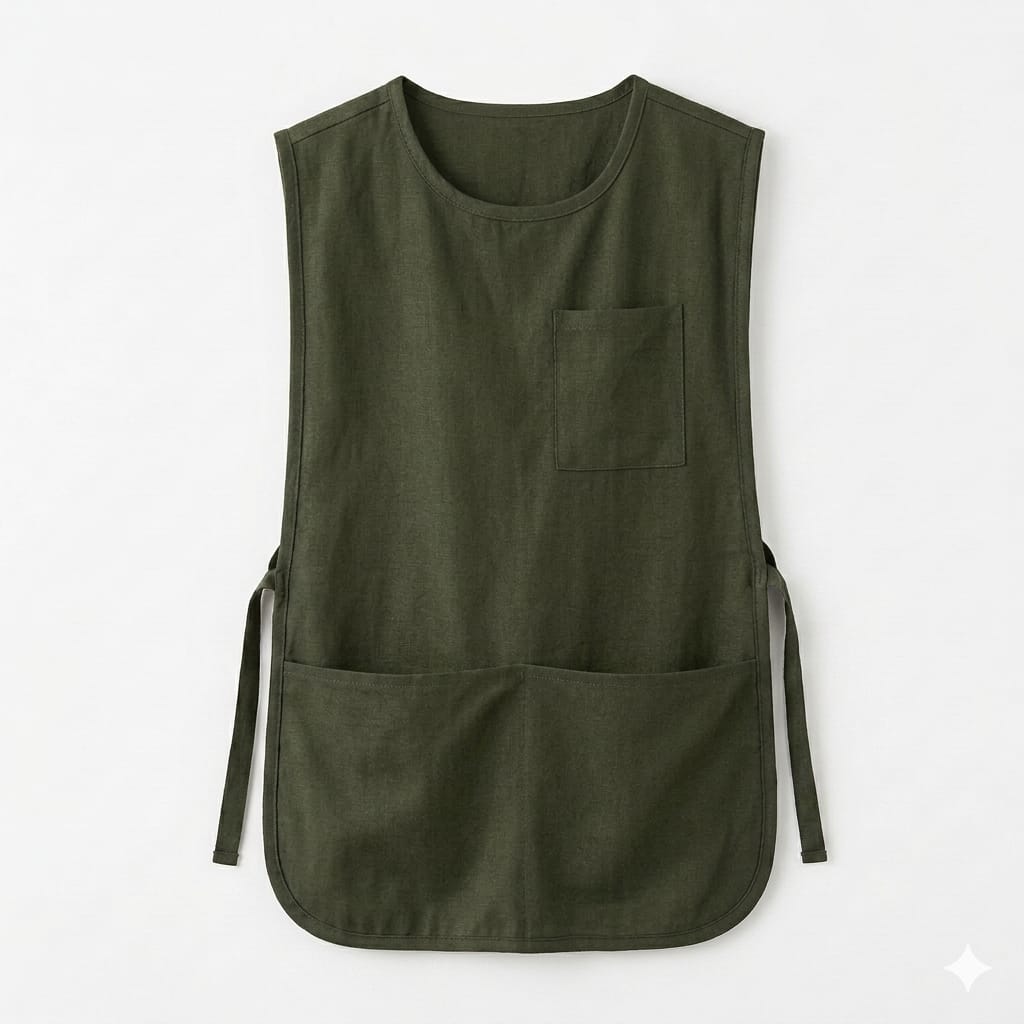 Apron Vest Premium — Celemek Rompi Katun Linen (Barista & Creative) — Army