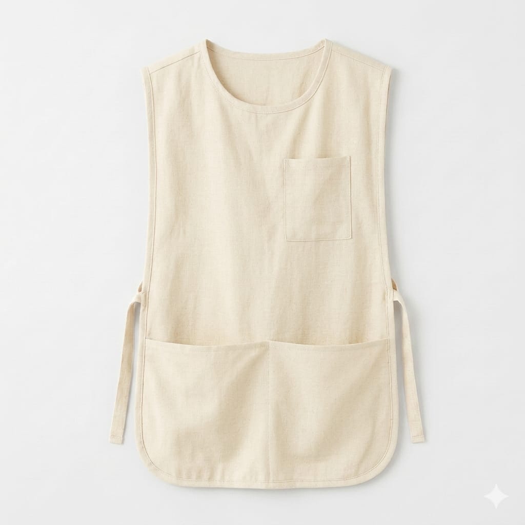 Apron Vest Premium — Celemek Rompi Katun Linen (Barista & Creative) — Cream