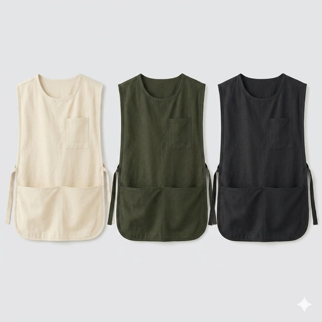Apron Vest Premium — Celemek Rompi Katun Linen (Barista & Creative) — Hitam