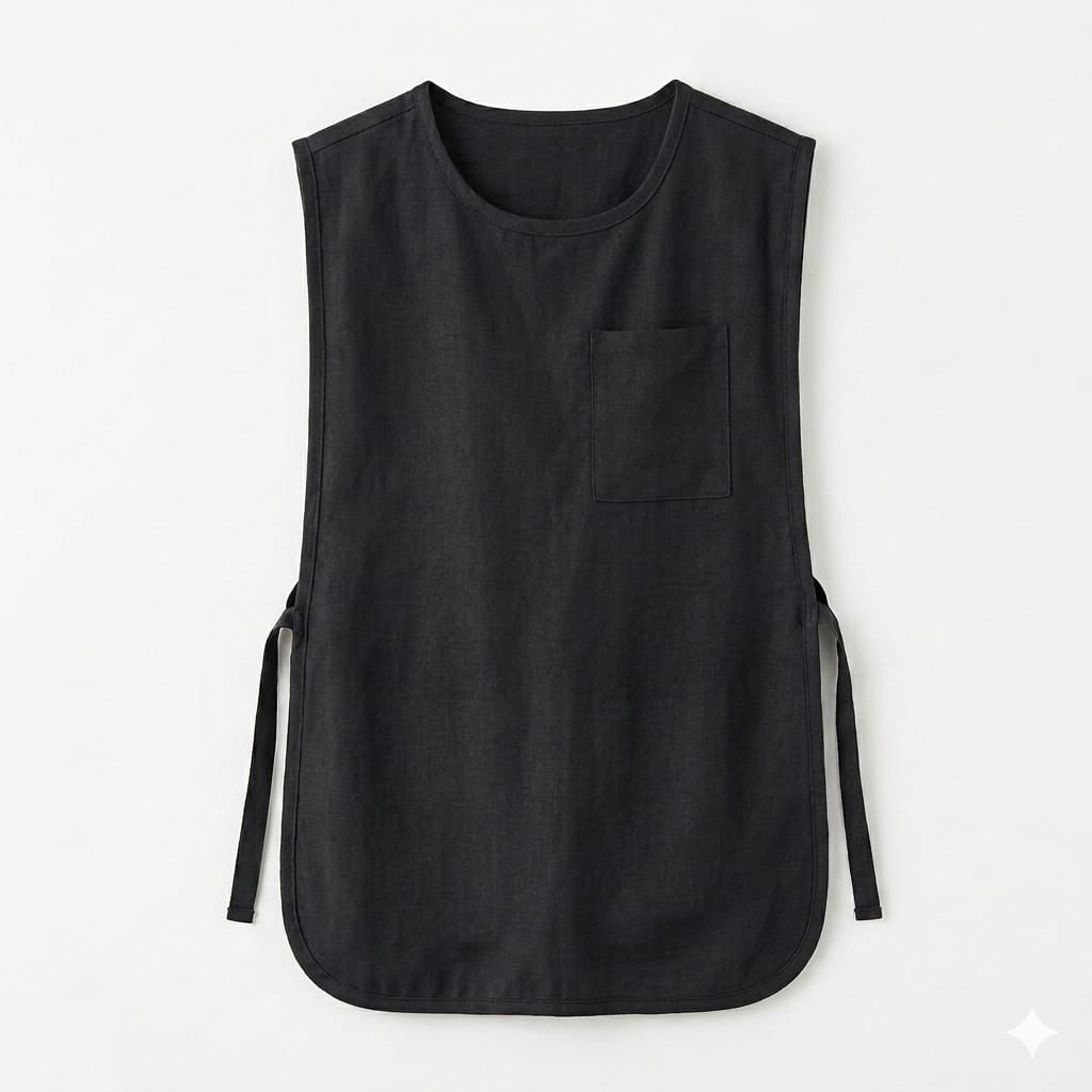 Apron Vest Premium — Celemek Rompi Katun Linen (Barista & Creative) — Hitam
