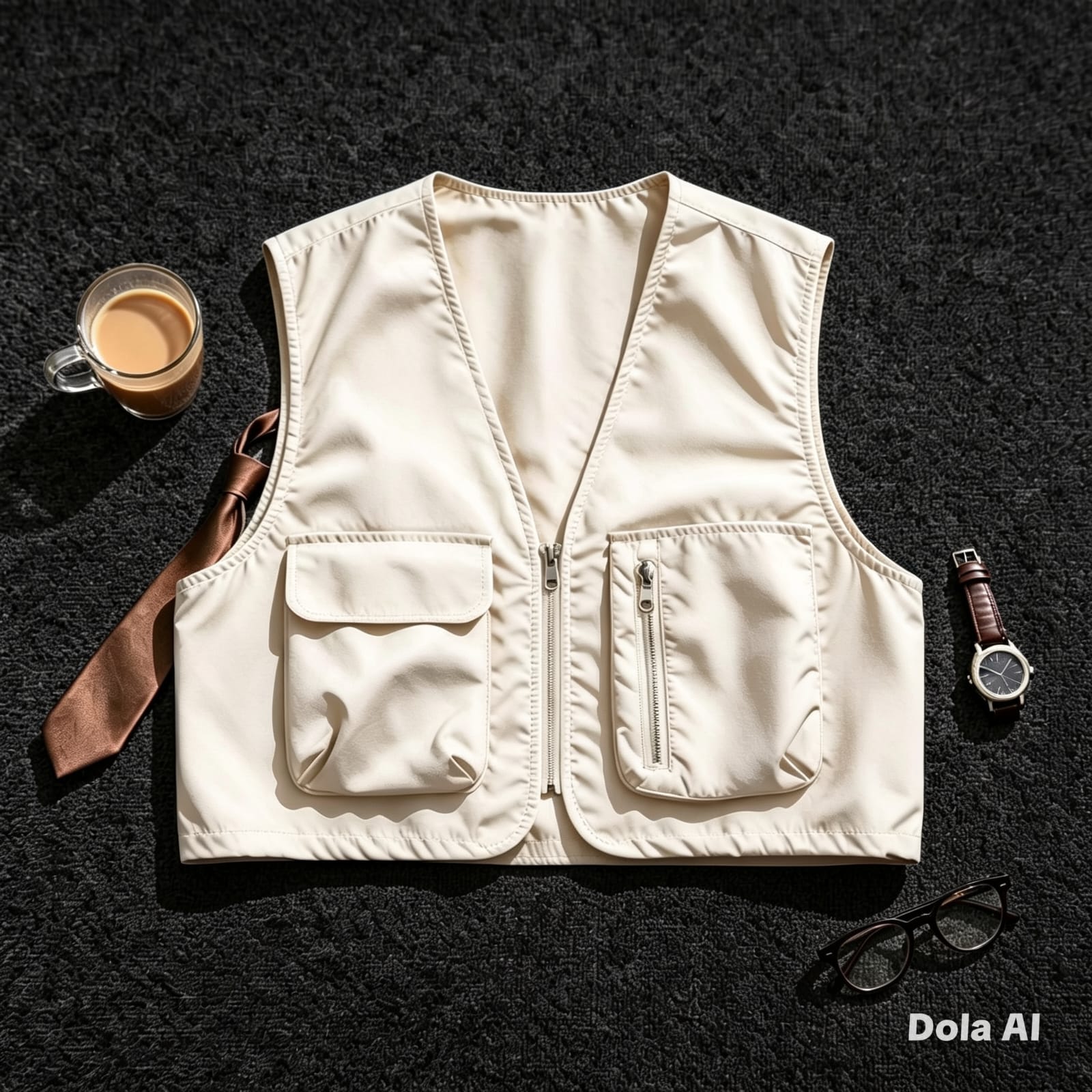 Rompi Kargo Utility Minimalis — Saku Asimetris — Cream