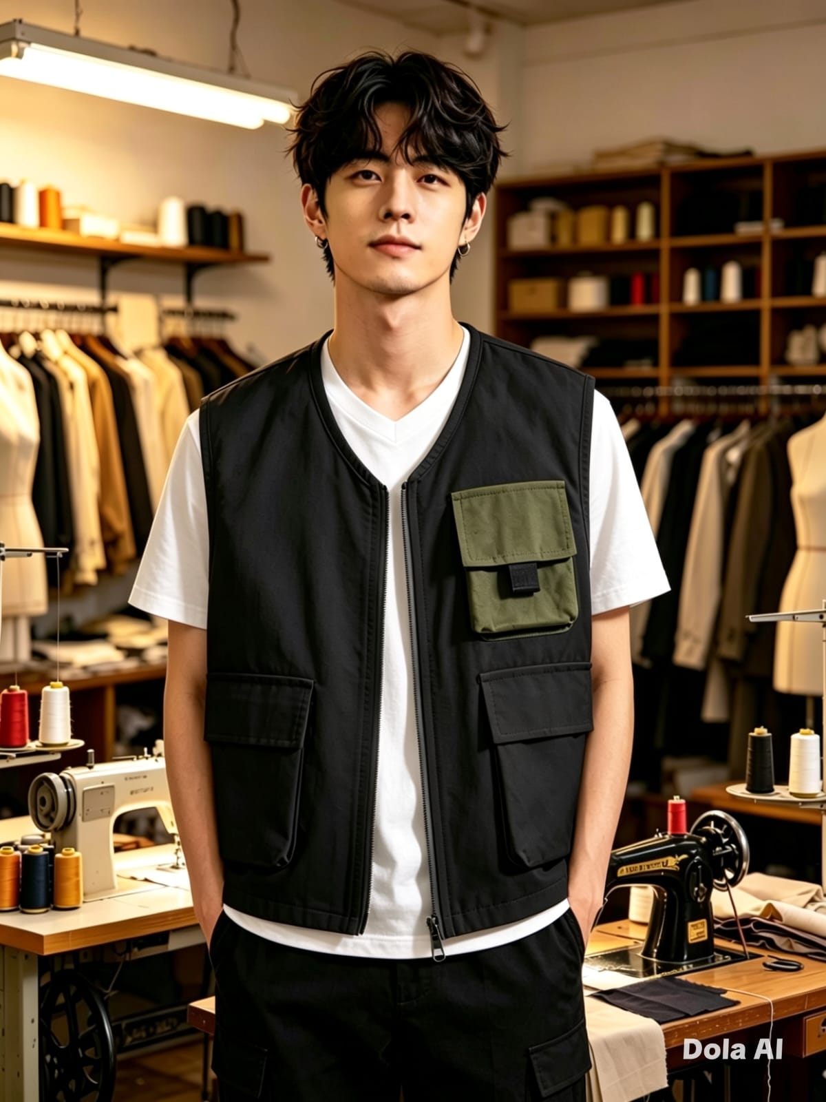 Rompi Kargo Utility Oversize (Jumbo) — Saku Asimetris — Hitam